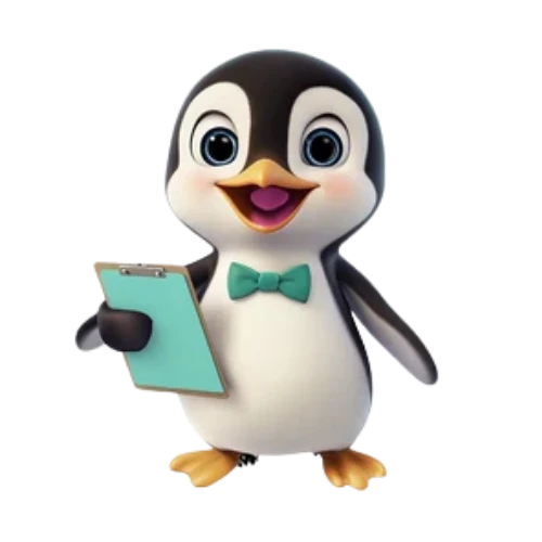 We2, el pingüino de We2Drive, con portapapeles turquesa